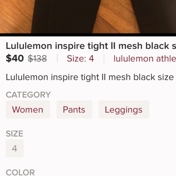 Lululemon inspire tight II mesh black size 4 - Picture 5 of 5